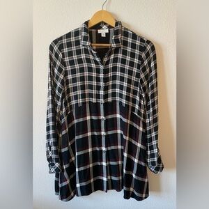 J. JILL DOUBLE LAYER SOFT PLAID BUTTON UP TUNIC‎ SIZE XS PETITE